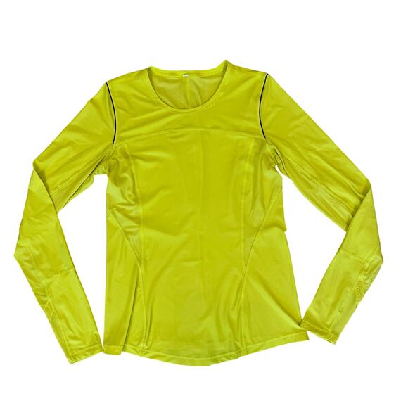 Lululemon Long Sleeve Athletic Shirt Yellow Black Stitching Size 4 Est Excellent - Picture 1 of 6